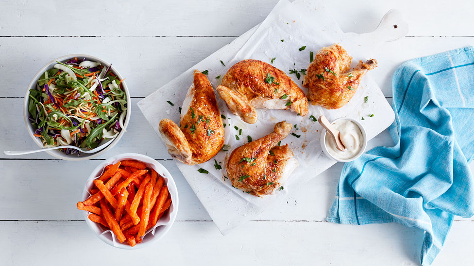 Portuguese Chicken with Coleslaw and Sweet Potato Chips