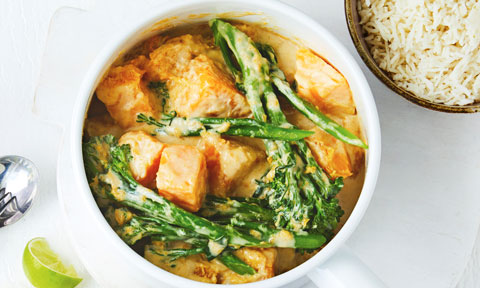 Pumpkin green curry with coconut rice