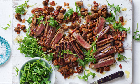 Curtis Stone's Steak with bacon and mushroom vinaigrette