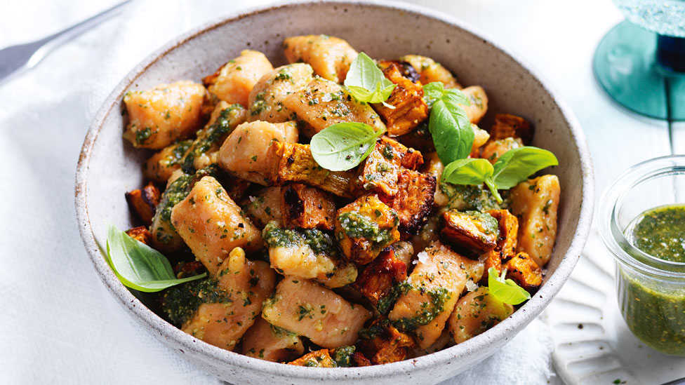 Sweet Potato Gnocchi with Pesto in Bowl