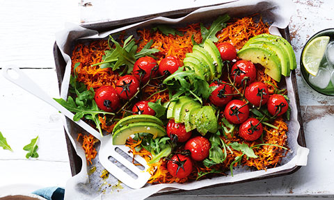 Sweet potato rosti with roast tomatoes