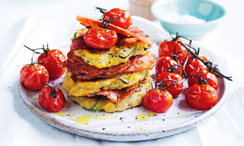 Zucchini corn fritters with bacon