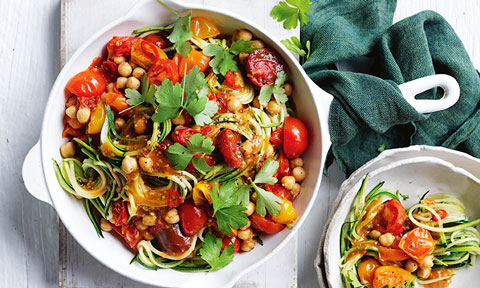 Zucchini spaghetti with tomato sauce