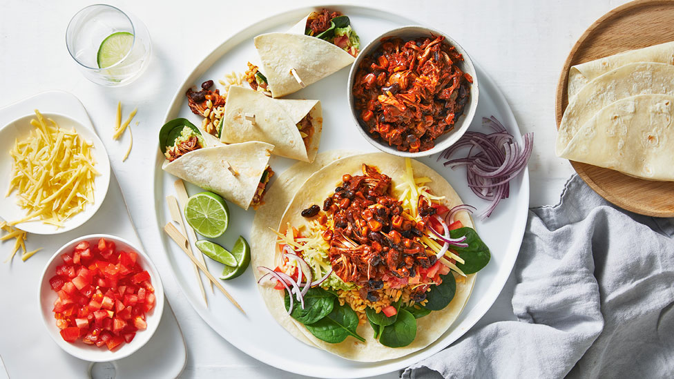 Four Mexican style jackfruit burrito wraps