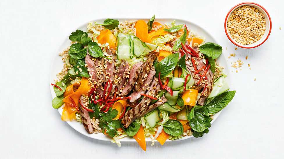 Beef, barley and wombok salad