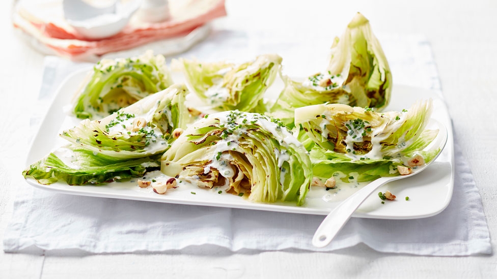 Six charred iceberg wedges salad with buttermilk and chive dressing