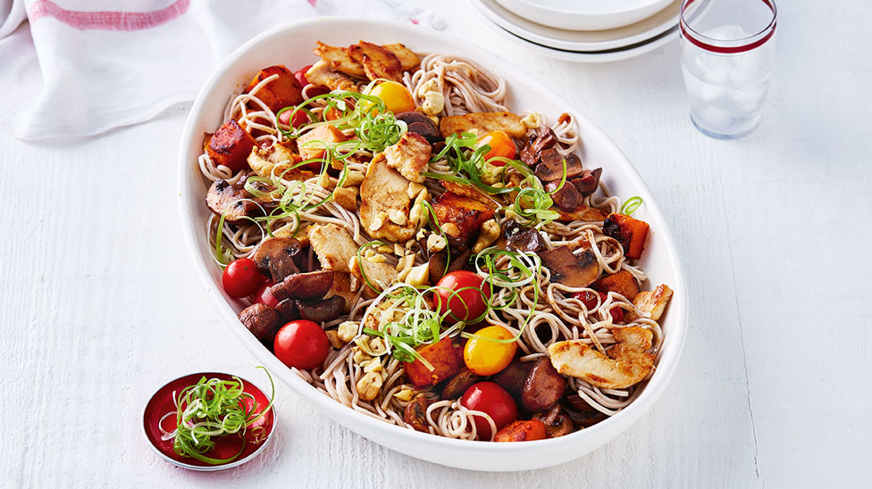 Chicken and pumpkin stir-fry with soba noodles