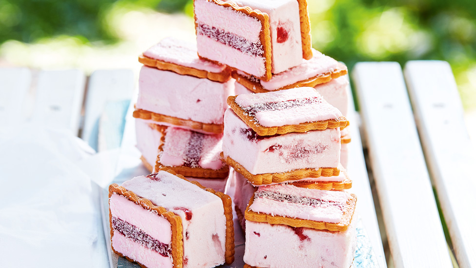 Stacks of iced vovo ice cream sandwiches