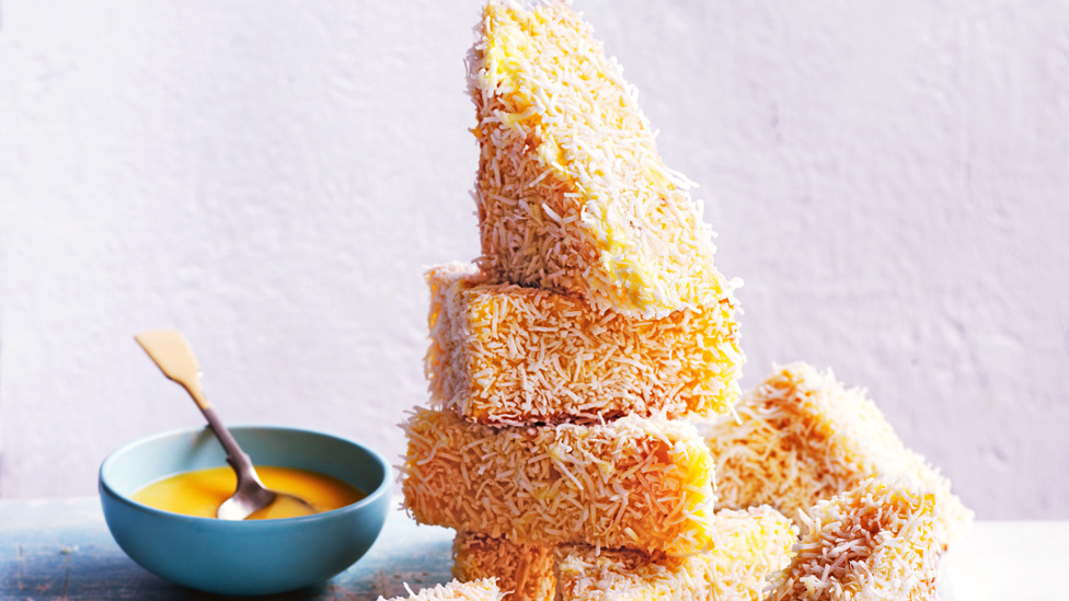 Lemon curd lamington cakes