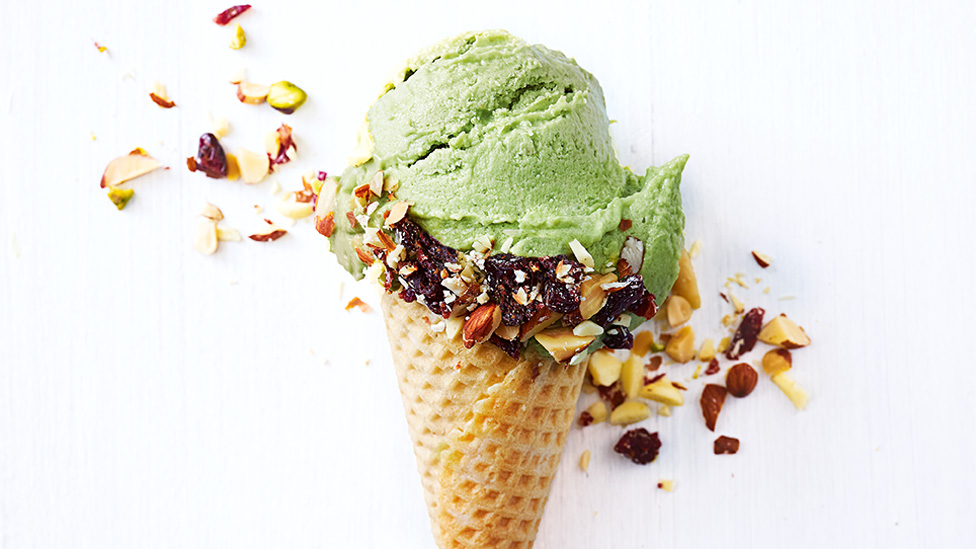 Avocado and lime vegan ice cream in a cone