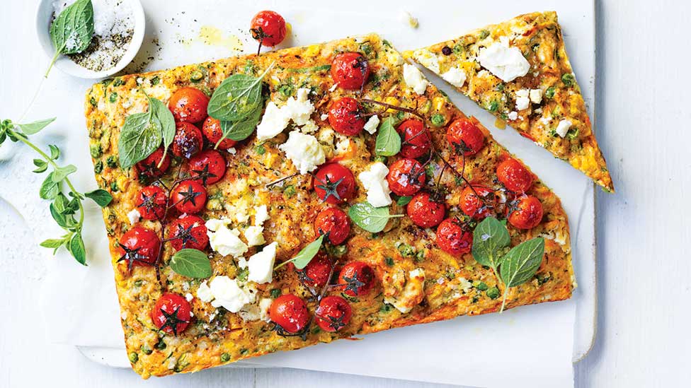 Corn, zucchini and tomato bread cut into pieces