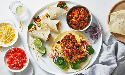 Four Mexican style jackfruit burrito wraps