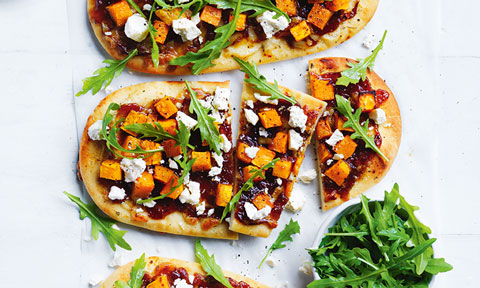 Pumpkin, caramelised onion and fetta flatbread