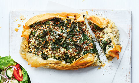 Silverbeet and lentil pie with salad