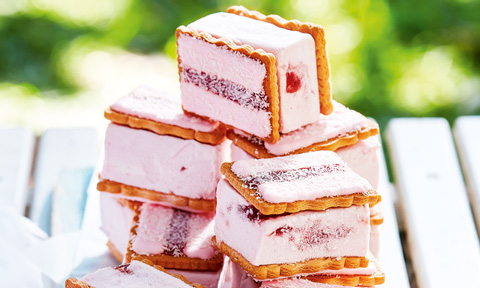 Stacks of iced vovo ice cream sandwiches