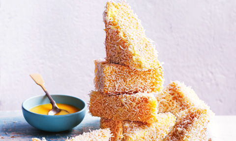 Lemon curd lamington cakes