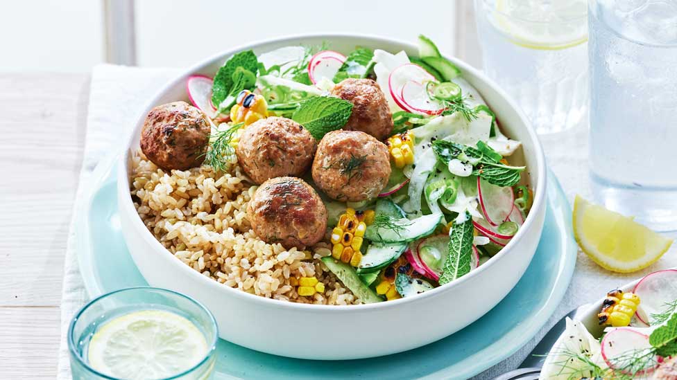 Air-fryer turkey meatballs with fennel salad