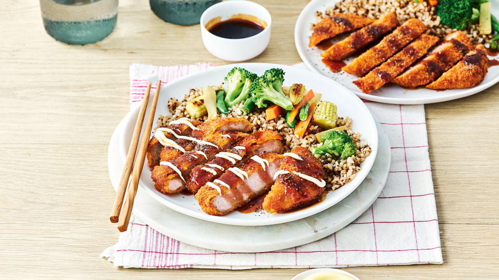 Baked pork katsu with rice salad