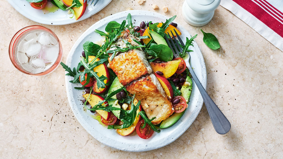 Barramundi and peach salad