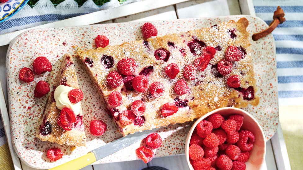 Gluten-free raspberry and hazelnut friand tart