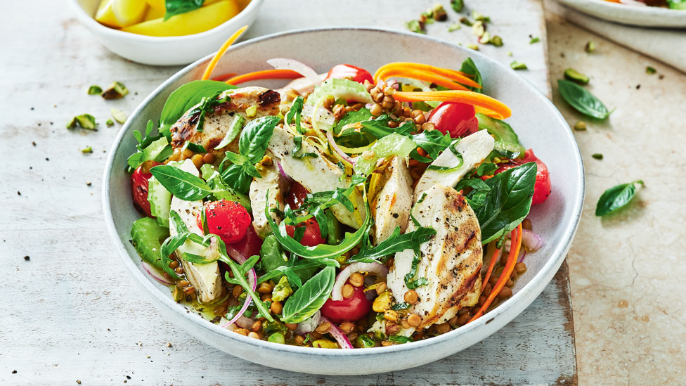 Warm chicken and lentil salad