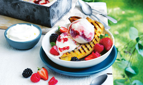 Curtis Stone's BBQ bananas with strawberry ripple ice cream