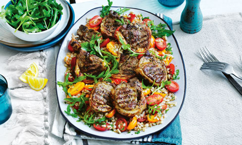 Curtis Stone's BBQ lamb chops with tomato and barley salad