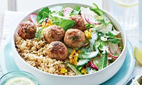 Air fryer turkey meatballs with fennel salad