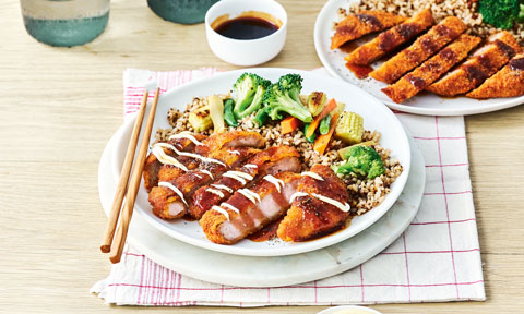 Baked pork katsu with rice salad