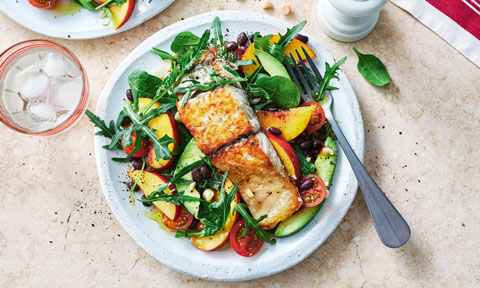 Barramundi and peach salad