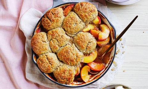 Spelt and pecan peach cobbler 