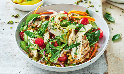 Warm chicken and lentil salad 