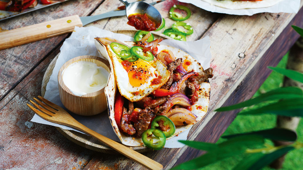 BBQ steak and egg tacos