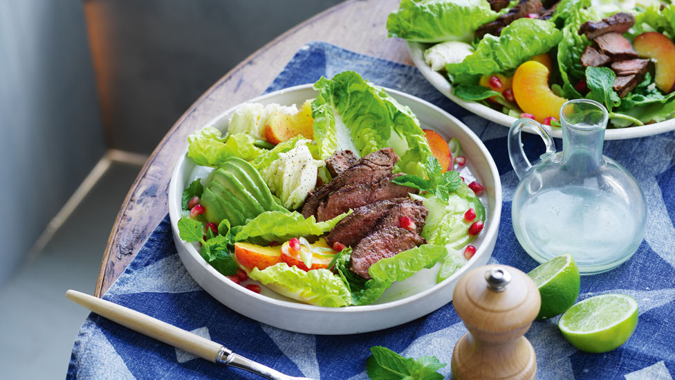 Beef, peach and mozzarella salad