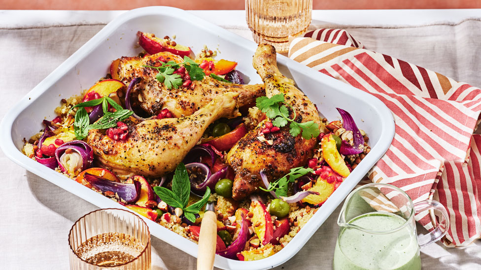 Nectarine chicken tray bake