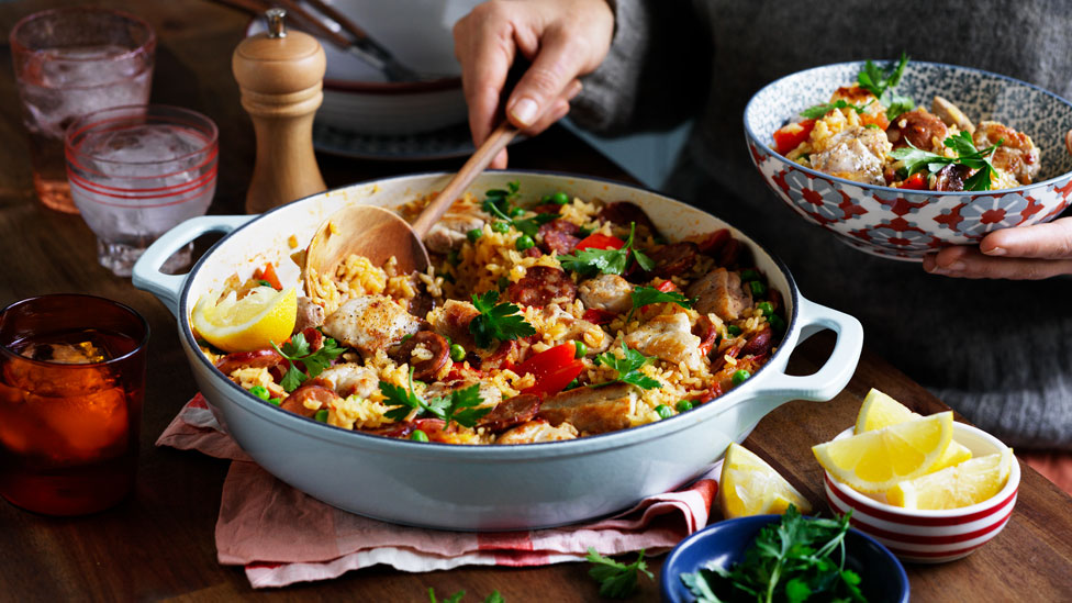 Chicken and chorizo paella