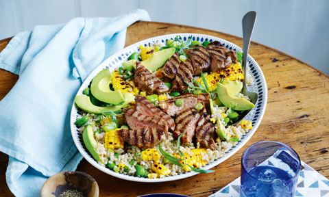 Brown rice salad with lamb