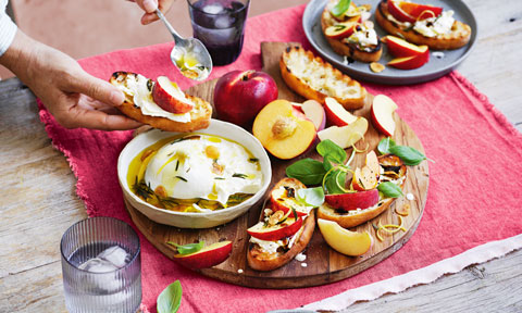 Curtis Stone’s bruschetta with burrata and nectarines