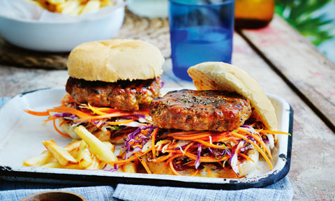 Sticky pork burgers with hoisin ketchup