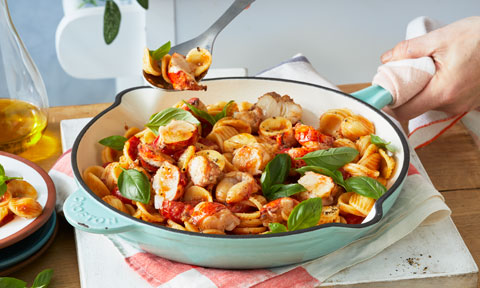 Lobster orecchiette with basil and tomatoes