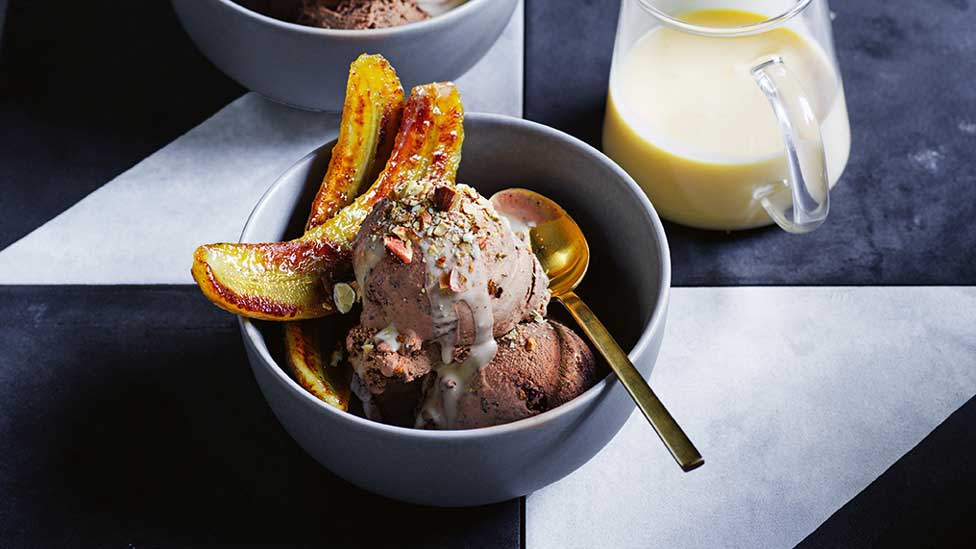 Curtis Stone’s reverse affogato sundaes with caramelised banana