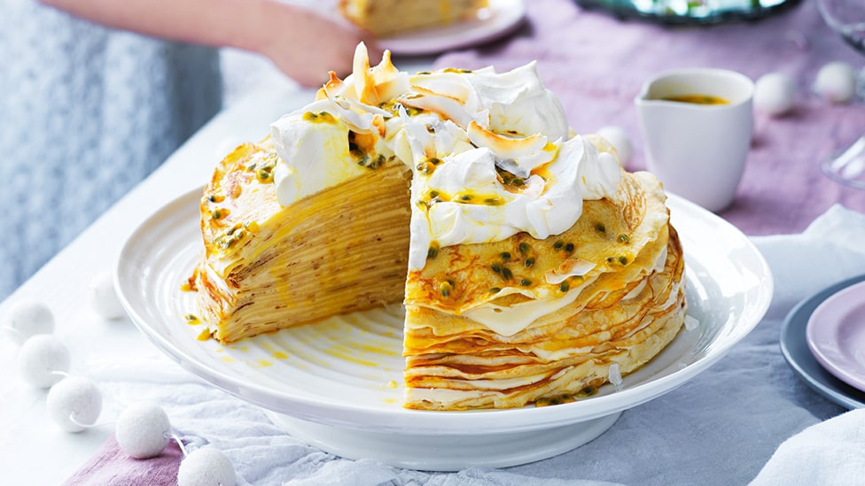 White chocolate and coconut custard crepe cake