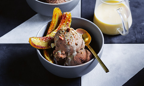 Curtis Stone’s reverse affogato sundaes with caramelised banana