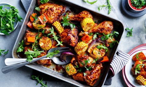 Southern BBQ chicken tray bake