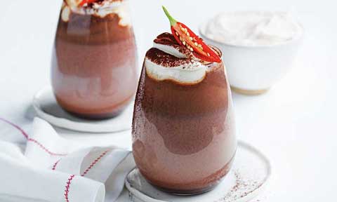 Two cups of cinnamon chilli hot chocolate