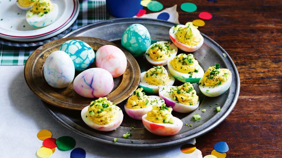 Rainbow devilled eggs