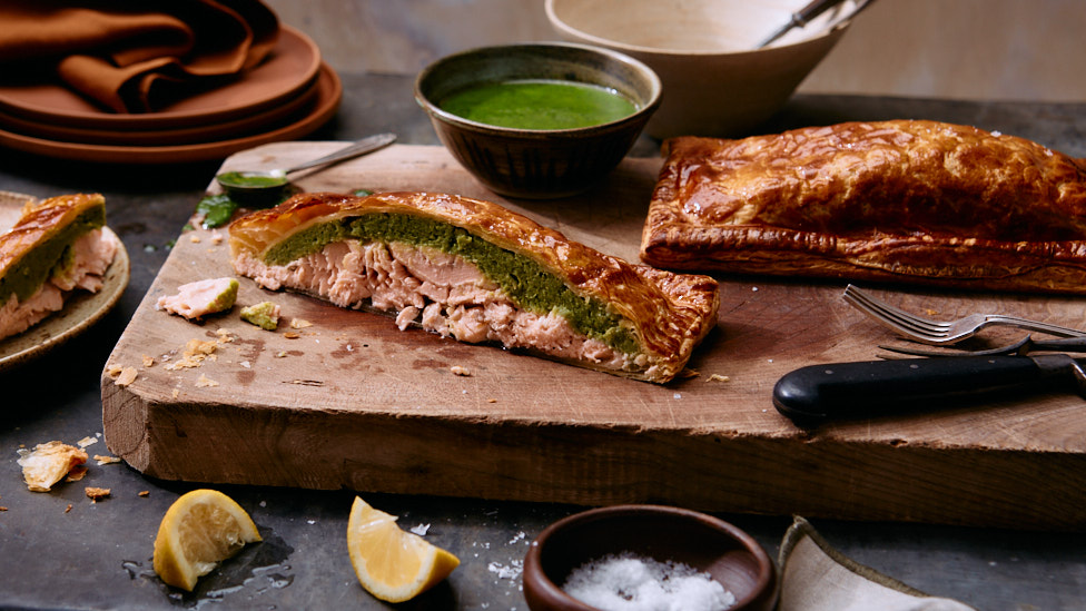 Michael Weldon's salmon en croûte with mushy pea stuffing