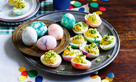 Rainbow devilled eggs
