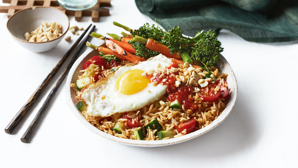 Nasi goreng with spring onions