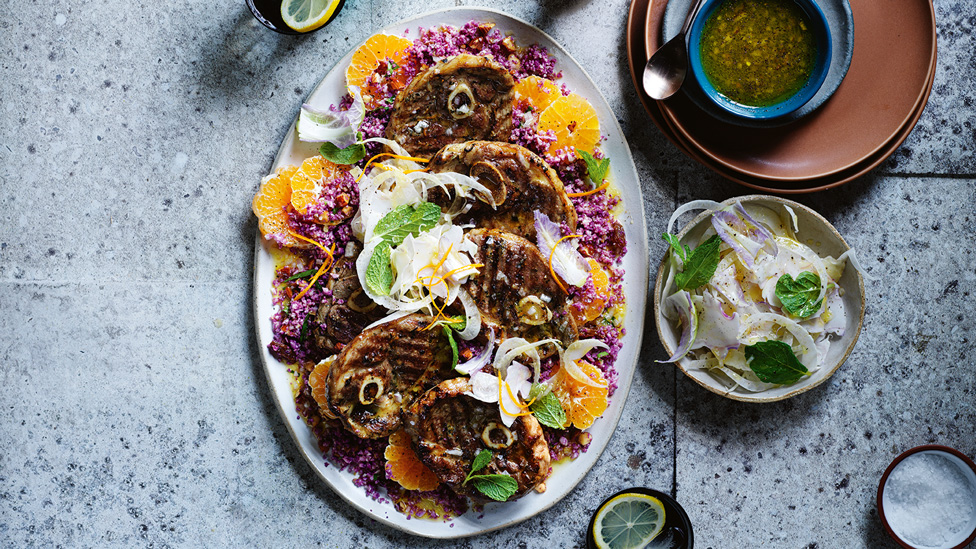 Curtis Stone’s lamb chops with purple cauliflower couscous salad